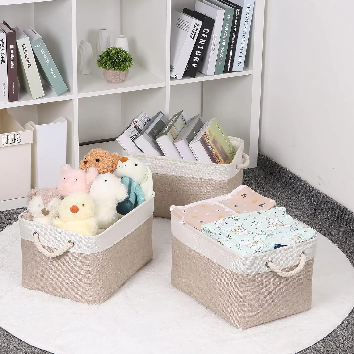 Linum Home Textiles - Katlanabilir Keten Saklama Sepeti Saplı Katlanabilir